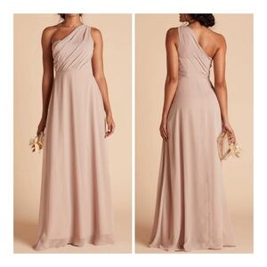 Birdy Grey Chiffon Taupe Kira Grecian One Shoulder Gown Size Medium